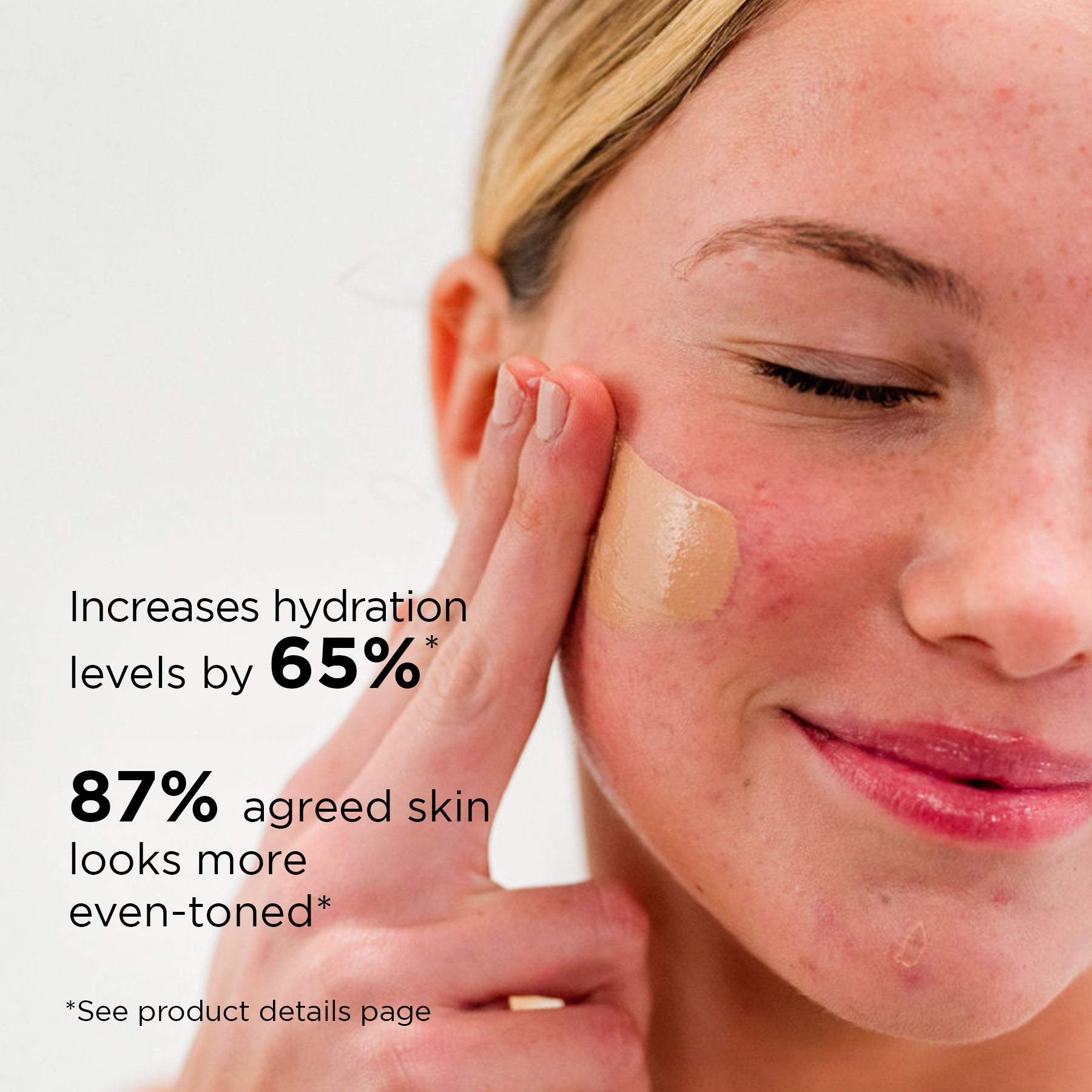 Woman applying IMAGE Skincare Daily Prevention Pure Mineral Tinted Moisturizer SPF 30, demonstrating the product's effectiveness in increasing hydration and promoting even-toned skin.